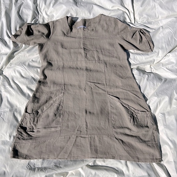 VASNA Italian LINEN Lagenlook Oversized POCKETS Utility Dress Khaki/Taupe M - Picture 10 of 12